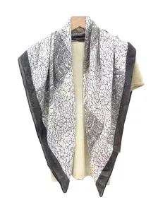 Spring Summer 2026 New 90cm Silk Scarf, Turkish Mesh Geometric Print, Boho Style, All Seasons, Fashionable Ladies' Headscarf