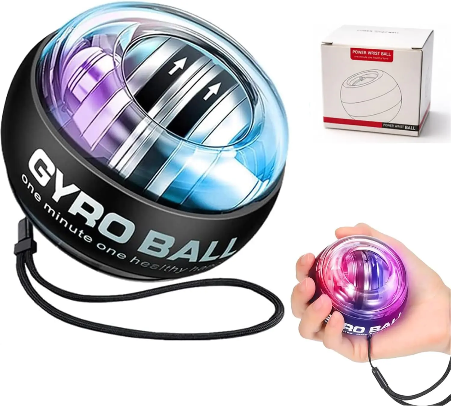 MAOZAIZAI Wrist Strength Gyro Ball, Upgraded Gyroscopic Forearm Exerciser & Grip Trainer with Rope, Hand & Finger Strengthener for Home Gym, Fitness & Sports