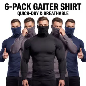 【6-Pack】Men's Built-in Mask Sun Shirts - Long Sleeve Quick Dry Athletic Workwear for Fishing & Outdoors