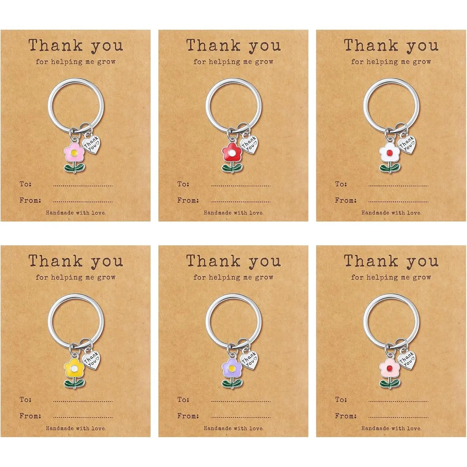 1/6/9-Pcs Teacher Appreciation Gifts Keychain Bulk, Teacher's Day Thank You Keychain for Growth Recognition