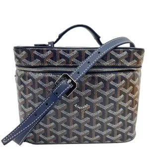 Pre-owned Goyard Canvas Shoulder Bags Muse Vanity Case Monogram Chevron Shoulder Bag Navy Blue