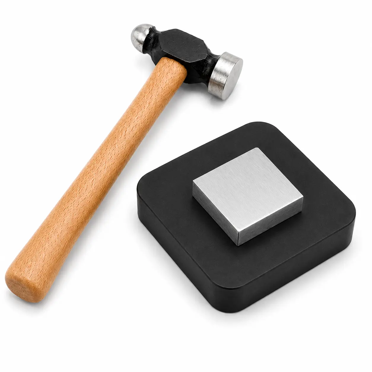 Jewelry Bench Block Set with Square Iron Bench Block, Rubber Pad and Ball Peen Hammer for Metal Stamping, Shaping, Flattening and Jewelry Repair