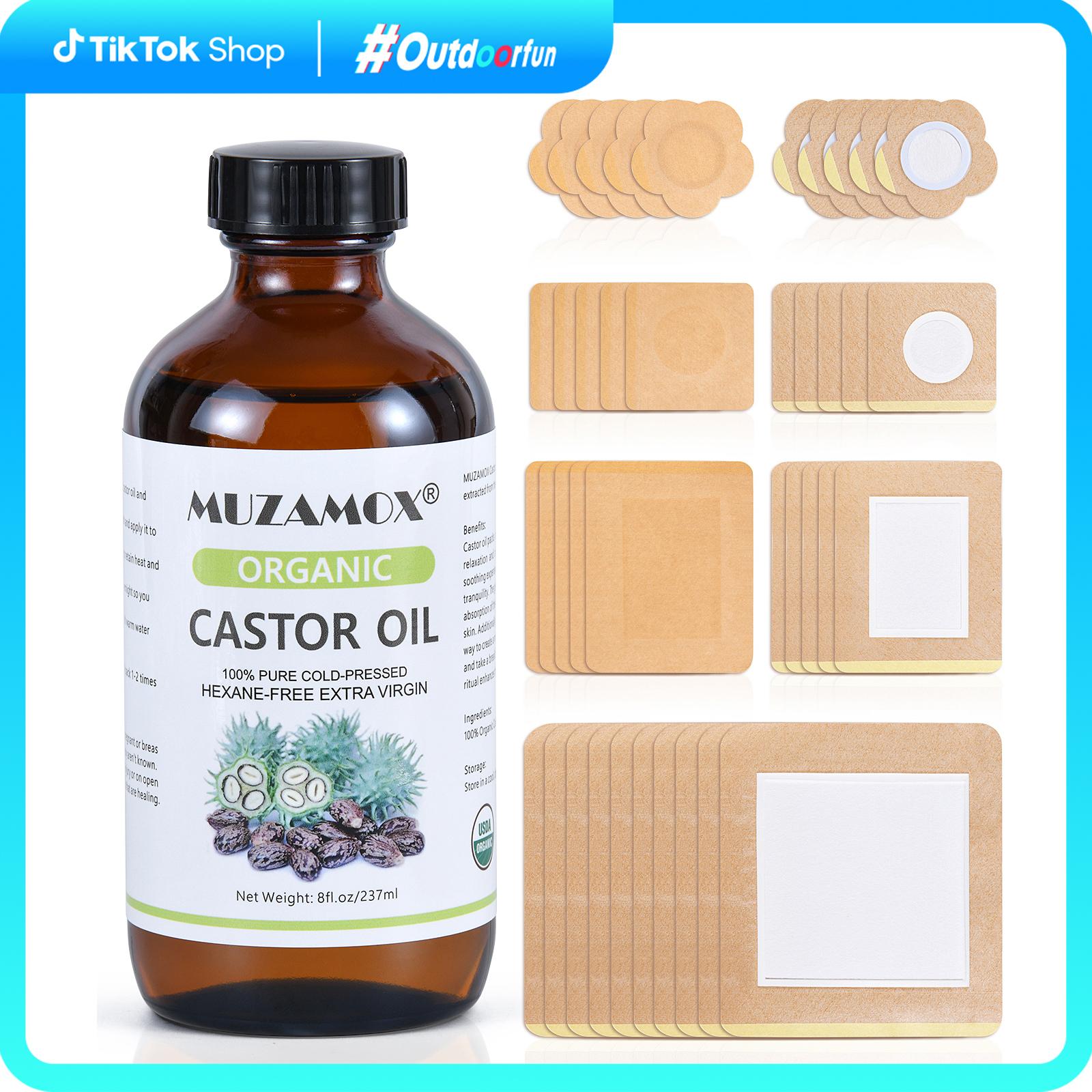 [Large Bottle] MUZAMOX Castor Oil Organic Cold Pressed Unrefined Glass Bottle (8fl.oz/237ml), Castor Oil Pack Wrap Organ