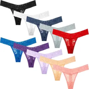 Pack 10 Seamless Lace Thongs for Women Plus Size Breathable Panties Low Rise T-back Stretch Cotton No Show Underwear