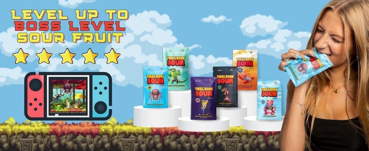 Final Boss Sour Candy, Sour Cranberries, 10 Pack, Level 2, Fruit Chews with Real Dried Fruit, No Artificial Colors or Flavors, Low Calorie Snack for Kids, Teens, Adults, Lunch Boxes