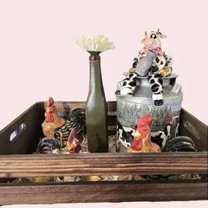 Rustic Farm Animal Centerpiece - Barnyard Theme Farmhouse Display with Straw Hay & Wooden Accents for Country Charm Table Decor