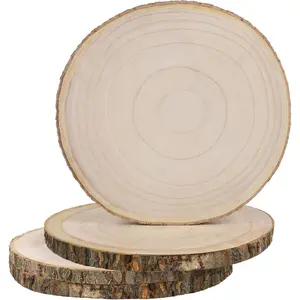 4 count Large   Slices, 10-11.5 Inches Unfinished  Centerpieces for Tables, DIY Round Wooden Circle Sign Crafts for Wedding Party Decor