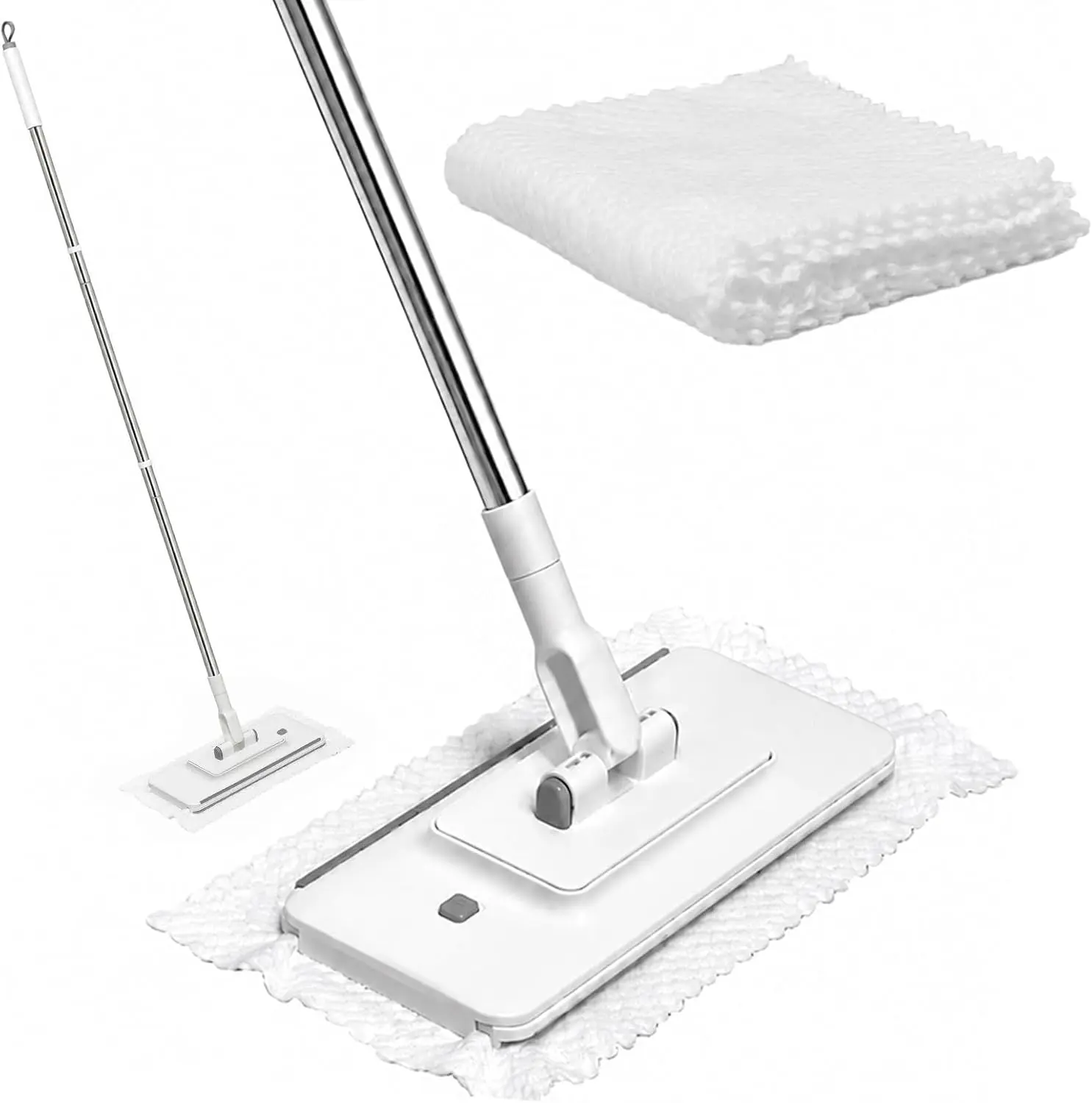 KZKR Lightweight Handle-Mounted Extendable Flat Dust Mop Kit - 11-in Large Head, 48-in Length, 5 Reusable Cloths, Rubber Components, for Floor, Wall Cleaning (Home Care Supplies, With Handle Mops)
