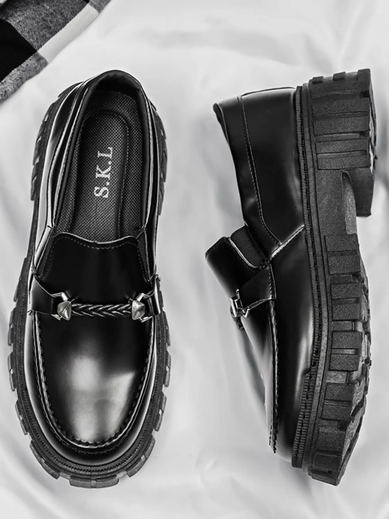 Men's British Style Small Leather Shoes Platform Thick Sole Slip-On Loafers, Fashion Casual Leather Shoes, One-Step Easy Wear