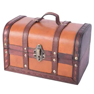 Vintiquewise QI003006.S 5.5 x 8.5 x 5.5 in. Decorative Rectangular Leather Treasure Box, Brown - Small