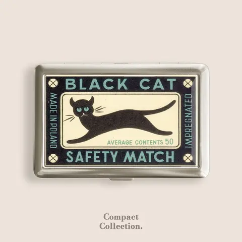 Vintage Metal Patterned Black Cat Epoxy Resin Compact Stainless Steel Cigarette Case Wallet - Button-Open, Metal Arms, 4in L x 2.67in W x 0.67in H, 100s Blunt Holder, Women's Accessory, Home Organizer Storage Box, Gift for Women