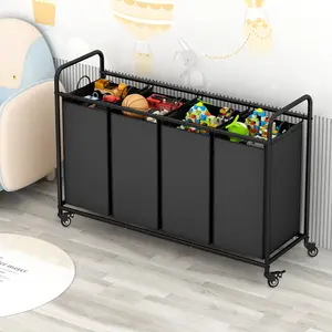 4 Bag Laundry Basket Sorter Laundry Hamper Cart with Heavy Duty Rolling Lockable Wheels and Removable Bags