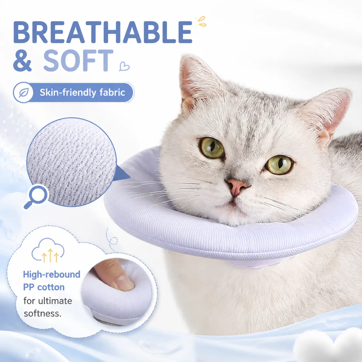 Reversible Soft Cat Recovery Collar - Breathable & Lightweight E-Collar for After Surgery, Comfortable Pet Neck Cone for Cats and Small Dogs, Anti-Lick Wound Healing Elizabethan Collar