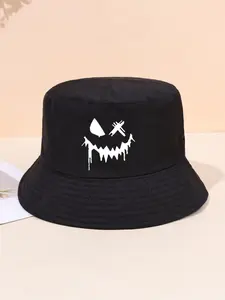 Smiling Face Printing Reversible Fishing Bucket Hat, Casual Holiday Beach Sun Hat for Travel, Fashion Accessories for Men & Women