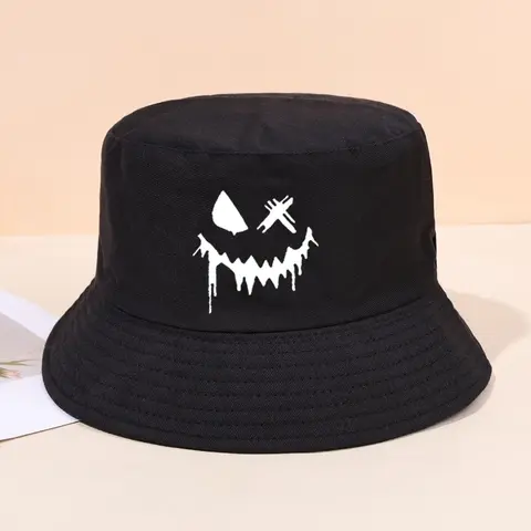 Smiling Face Printing Reversible Fishing Bucket Hat, Casual Holiday Beach Sun Hat, Outdoor Headwear for Travel, Fashion Accessories for Men & Women