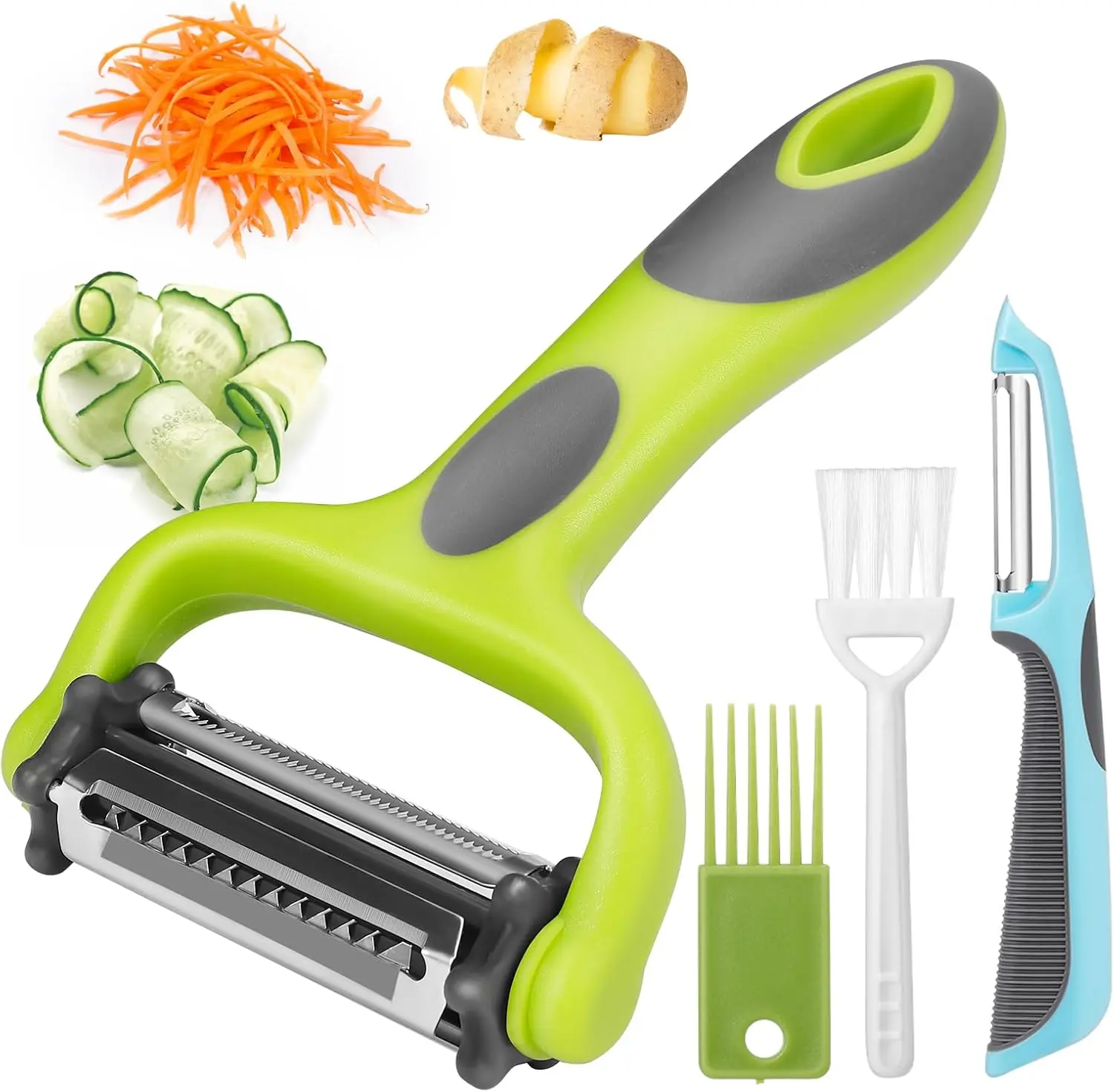 3-in-1 Julienne Vegetable Peeler | Stainless Steel Potato, Apple, Carrot & Fruit Peeler with Rotating Blade & Non-Slip Handle