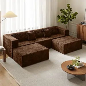 Modern Freedom combination U-shaped corduroy sofa, modular design with deep seat and comfortable cushion, unpack and use immediately, no assembly required, suitable for homes and apartments