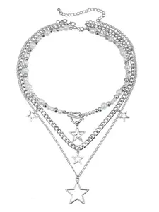 Women's Silver Color Unique Star Design Pendant Necklace Set, Fashion  Alloy Material Jewelry Accessories for Women, Elegant Party & Daily Wear Necklaces