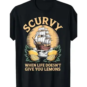 Vintage Ship Graphic T-Shirt, Unisex Casual Tee for Men and Women, Inspirational Lemon Quote Design, Comfortable Everyday Wear and Gift Idea 8FO