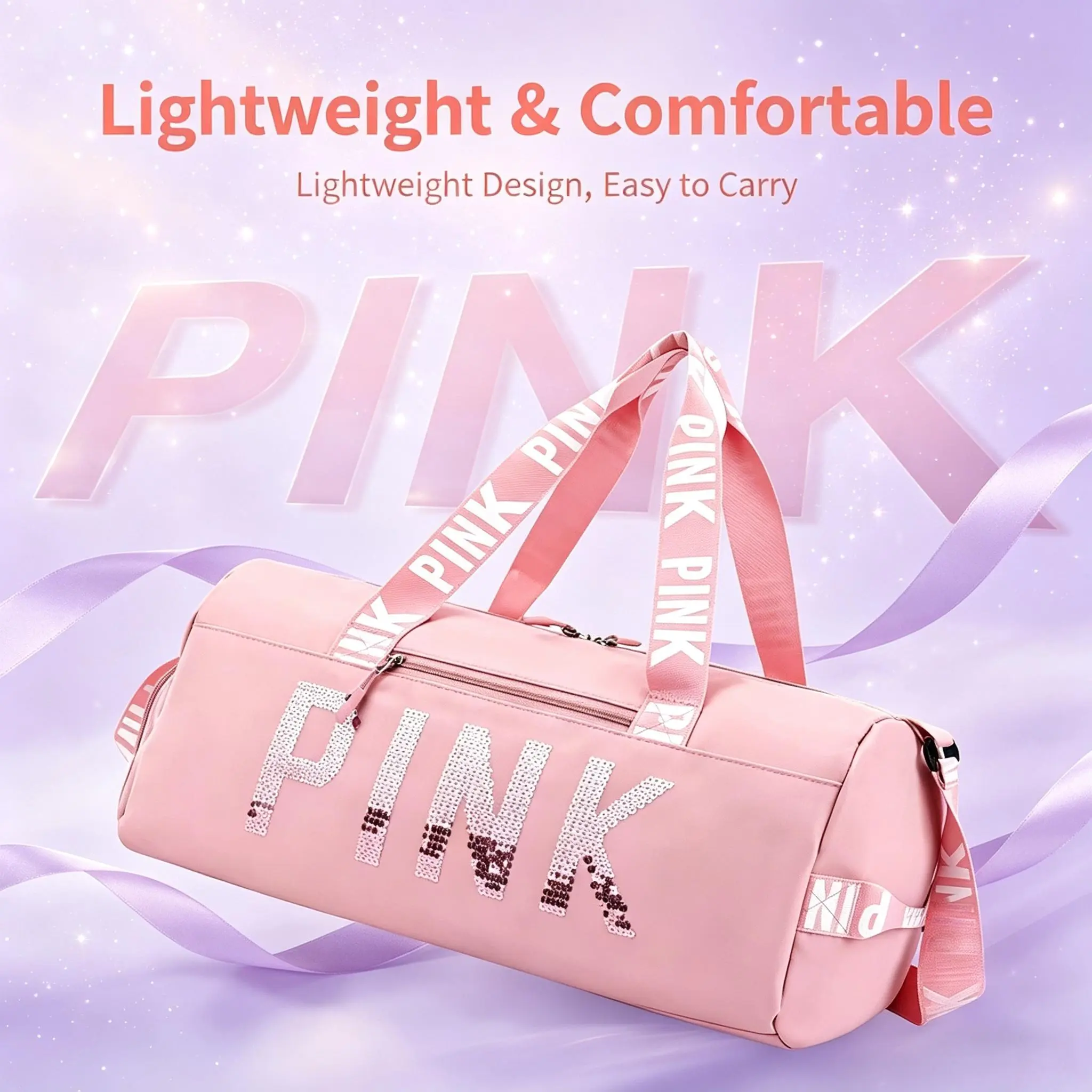 Gym Bags for Women, Lightweight Waterproof Sparkle Sequin Gym Workout Carry-On, Yoga Fitness Leisure Multi Purpose Tool Organizer Bag