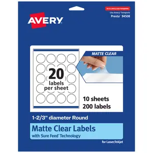 Avery Matte Clear Labels,  1-2/3" diameter Round