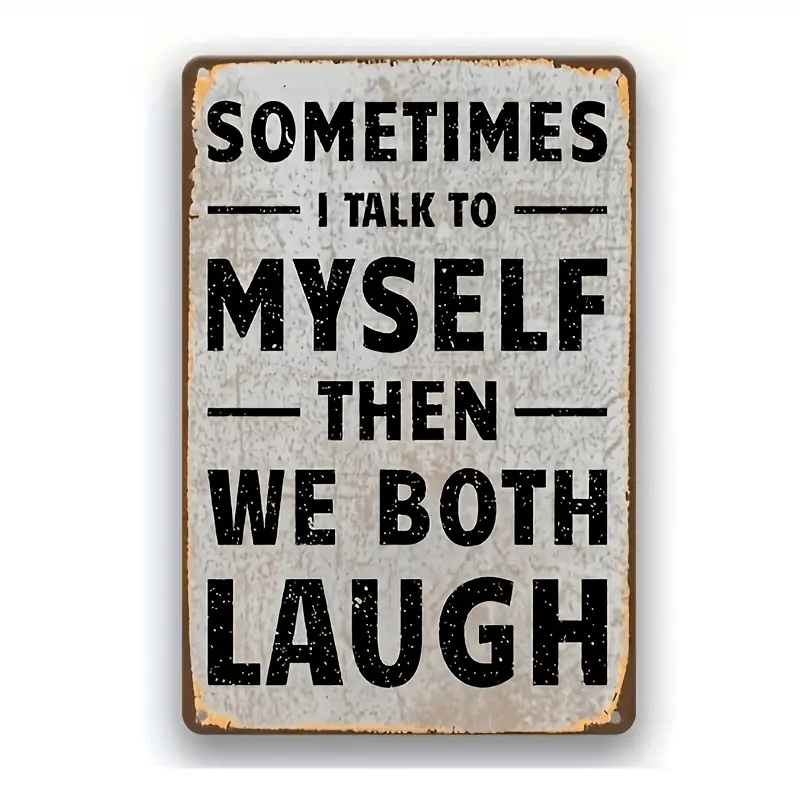 1pc Vintage Humorous Wooden Sign - "Sometimes I Talk to Myself Then We Both Laugh" (7.87x5.9in) - Rustic Wall Decor for Home, Office, or Cafe, Funny Wall Art