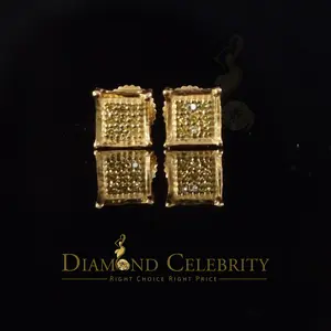 925 Sterling Silver 0.05ct Diamond Yellow Stud Women's / Men's Square Earrings