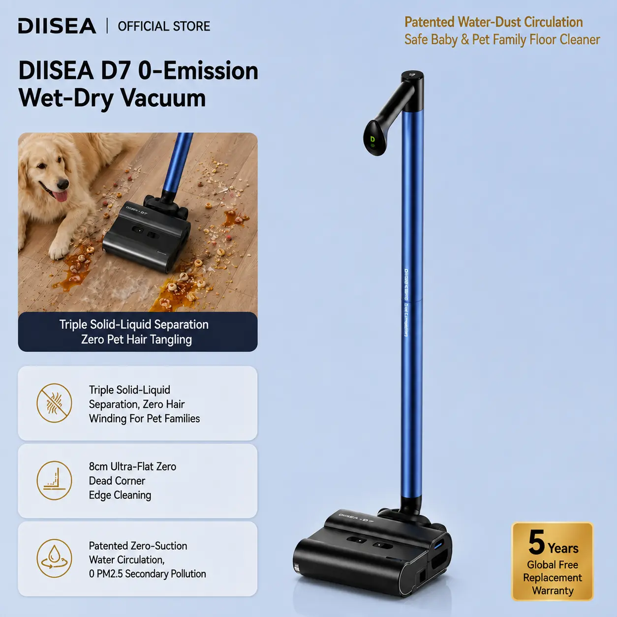 DIISEA D7 Long Service Life Floor Washing Scrubber, 5-Year Warranty Water Circulation Floor Mop, Durable Zero Emission Hard Floor Cleaner For Long-Term Household Use