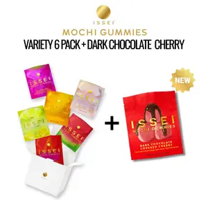 ISSEI Mochi Gummies Chewy Candy Variety 6 Pack + NEW Dark Chocolate Covered Strawberry Mochi | Soft & Chewy | Award Winning | Gelatin-Free, Non-GMO, Gluten-Free, Plant-Based, Dye-Free | Delicious Snack | 2 Oz (6 Pack, Rainbow Variety) Sweet Bonbon