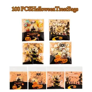 CHRISTMAS GIFT 100PCS Halloween Treat Bags 4x4" – Self-Sealing Ziplock Goodie Bags for Candy, Cookies, Trick or Treat Party Favors