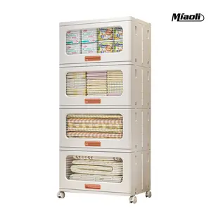 miaoli 2/3/4-Layer Folding Storage Cabinet with Wheels PP Material Durable Layered Design for Living Room Kitchen Bedroom Game Room Tool Room Home Use Student Dormitory Assembly Easy Foldable layer storage cabinet,summerwins