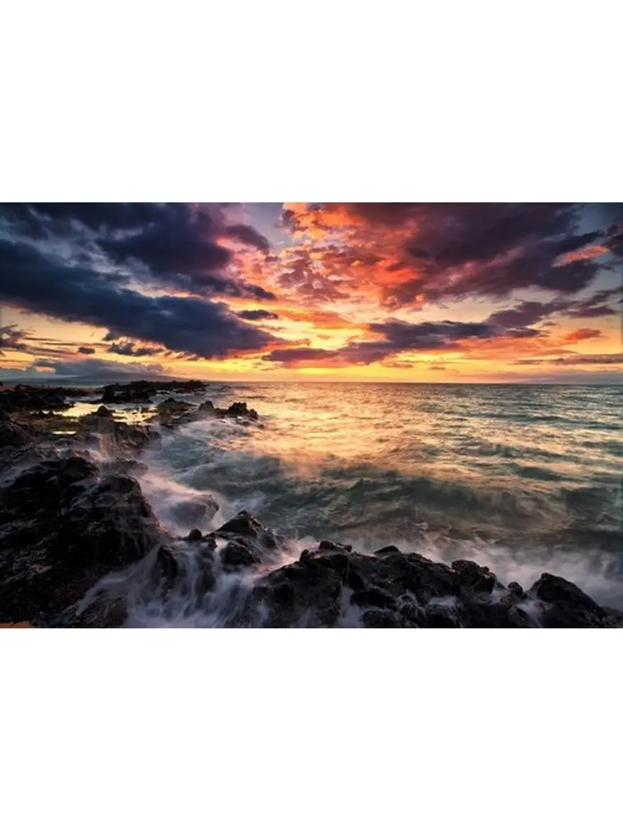 Posterazzi DPI12305842 Artistic Photo Print - 18x12 in Scott Mead Wall Decoration, Dramatic Colorful Sunset Sky Over Pacific Ocean & Rugged Hawaiian Island Coastline Room Gift