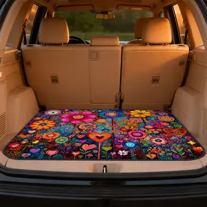 1pc, Car Interior Accessory, Car Trunk Cargo Mat with Blooming Heart motif, universal trunk liner for SUV, sedan, perfect for pet-friendly trips, family road trips, sports kits, and organizing car’s interior, Vehicle Boot Floor Cover