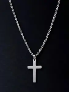 Men's Stainless Steel Cross Pendant Necklace, Simple Hip Hop Style, Cross Chain Design, Uncoated Surface, Durable Daily Jewelry, Fashion Accessory