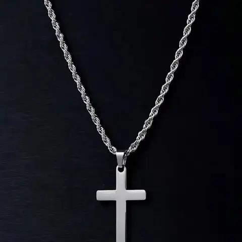 Men's Stainless Steel Cross Pendant Necklace, Simple Hip Hop Style, Cross Chain Design, Uncoated Surface, Durable Daily Jewelry, Fashion Accessory, Cross Necklaces