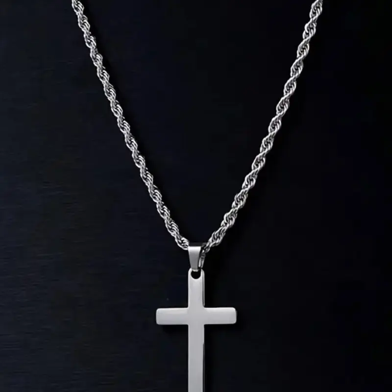 Men's Stainless Steel Cross Pendant Necklace, Simple Hip Hop Style, Cross Chain Design, Uncoated Surface, Durable Daily Jewelry, Fashion Accessory, Cross Necklaces