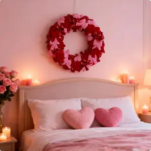 Valentine's Day Velvet Bow Wreath Home Decor for Party Anniversary 2 sizes Red & Pink Bows 46cm 37cm dia