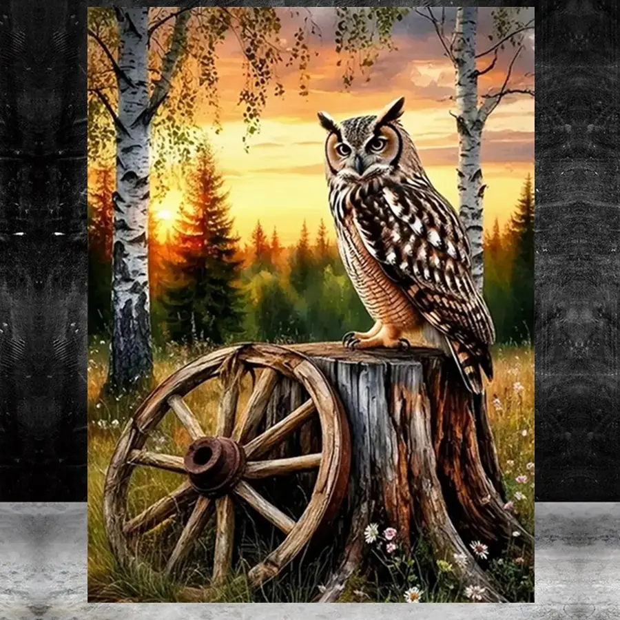 Diamond Embroidery Owl Animal Acrylic Craft Supplies Painting Bird Full Round Diamond Mosaic Sunset DIY Wall Art Diamond Pattern Design DIY Kits