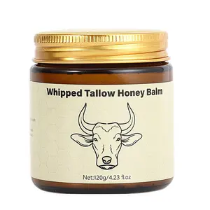 Organic Grass-Fed Beef Tallow Balm with Raw Honey & Beeswax - Natural Moisturizer for All-Body Skin Care, Hydrating Formula with Vitamins A, D, E, K, 4.23 Oz