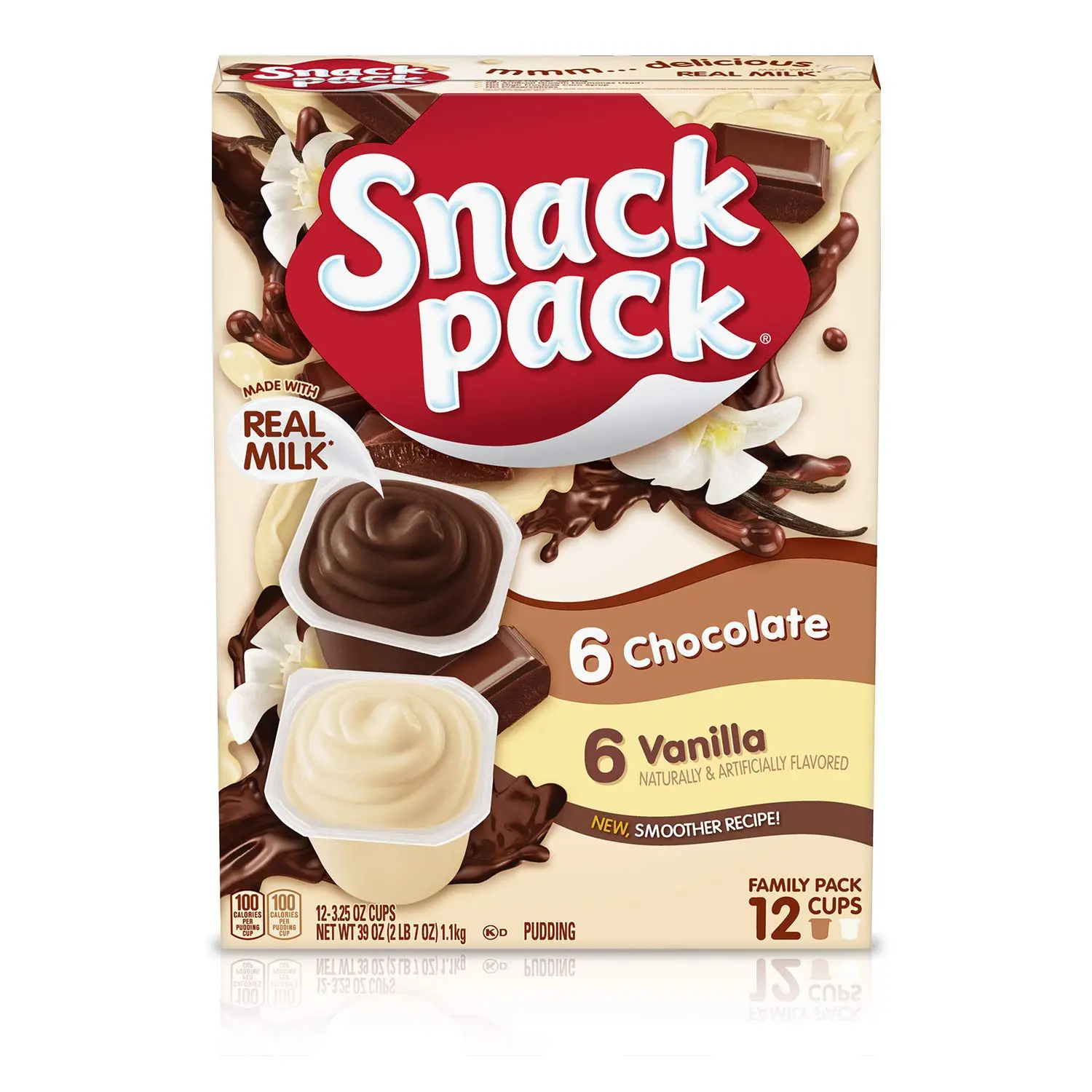 Snack Pack Chocolate and Vanilla Milk Pudding Cups - Ambient Dessert Family Pack with Fruit-Infused Options, 12 Count