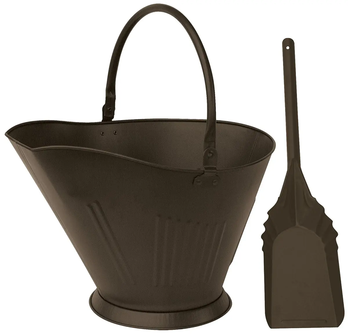 Uniflame C-1713 Sturdy Bronze Finish Metal Coal Hod & Steel Utensils Set for Kitchen Use, with Easy-to-Grip Handle for Ash Disposal