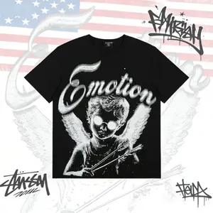 Mixed Emotion T-Shirts Men Women Couple Streetwear Angel Print Summer Top Tee Round Neck Short Sleeve Cotton Casual Streetwear Unisex Graphic Tee for Summer Style Fashion