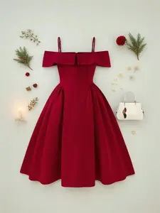 Girls Christmas Halter Dress with Ruffle Details, Frilled Dress, Elegant Fitted Design, Comfortable Fashion, Perfect for Festive Occasions