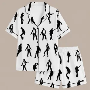 Legends Music Satin Pajama Set, Pop Music Dancer Print Sleepwear, MC Unisex Lounge Set