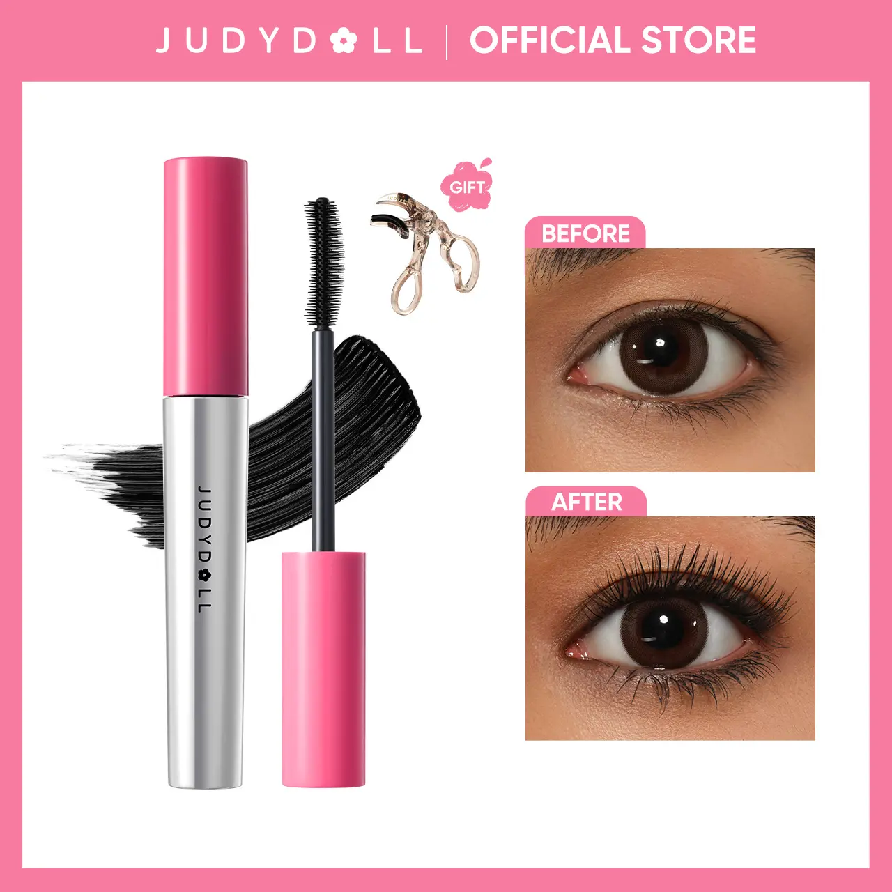 JUDYDOLL No-Drooping Volume Mascara, Black, Lifting, Volumizing, Waterproof, Smudge-Proof, Curl, Anti-Clump Formula, Party & Daily Makeup, Cosmetics, Refresh Look, Summerwins