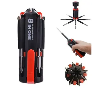 JOYTUTUS 8 in 1 Screwdrivers Set with Worklight & Flashlight Multifunctional Tool for Home Kitchen Car Portable General Professional Red