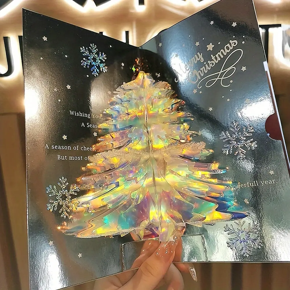 3D Christmas Tree Card Sparkling Christmas Tree Pop up Christmas Card with Envelope Crystal Christmas 3D Card Winter Holiday Card New Year Christmas Gift