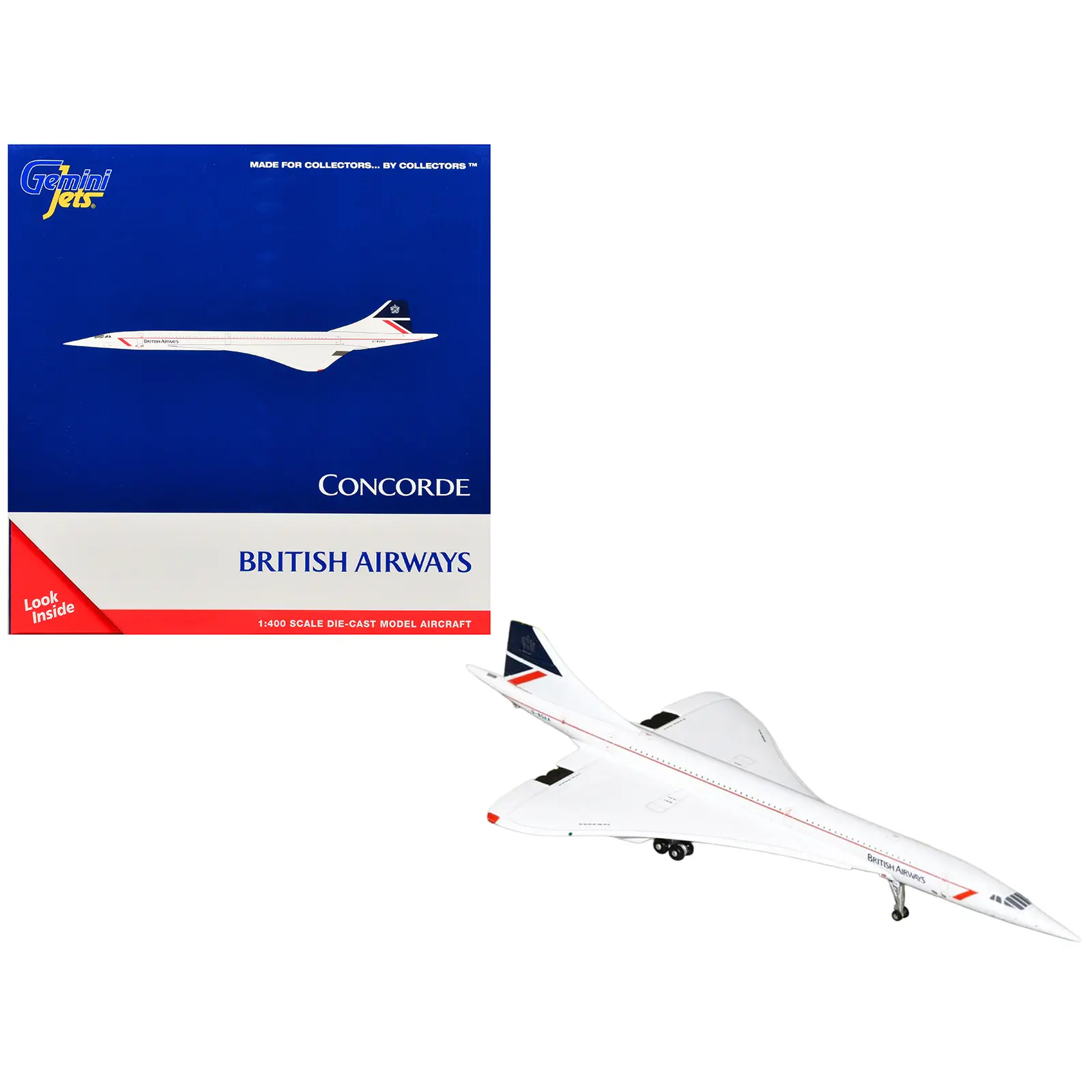 BAC/Aerospatiale Concorde Commercial Aircraft "British Airways" White with Red & Blue 1/400 Diecast Model Airplane by GeminiJets