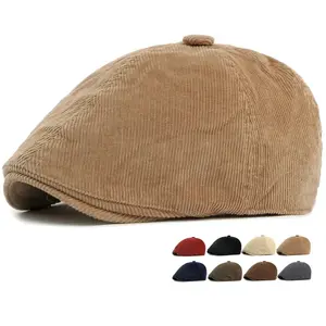 HT5051 Mens Berets Women Retro Artist Painter Beret Hat Spring Autumn Winter Flat Cap Male Female Corduroy Octagonal Beret Caps