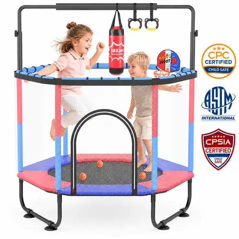 [Halloween Party Toy] Aowos 60'' Trampoline for Kids with Hoop & Safety Net, Indoor/Outdoor Toddler Trampoline, Trampolín Para Niños, Birthday Gifts for Boys & Girls, Christmas Gift